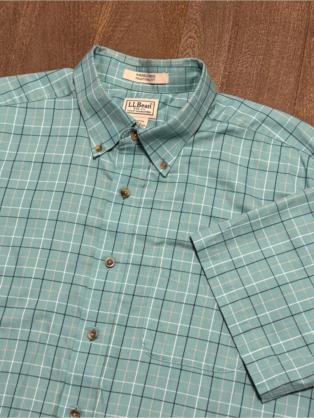 LL Bean Men’s Short Sleeve Button Down Plaid Shirt Teal Size Large Tall